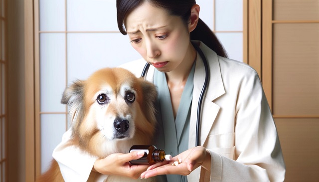 薬で犬のサポートをする獣医