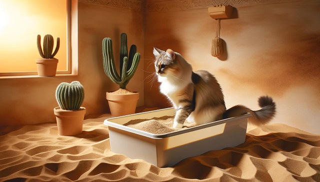 猫が喜ぶ砂の上のトイレ