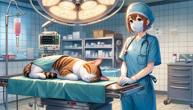 全身麻酔で処置される猫